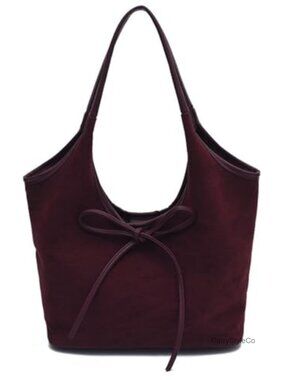 Faux Suede Tote Bag Bow Hobo Handbag with Cross Lock